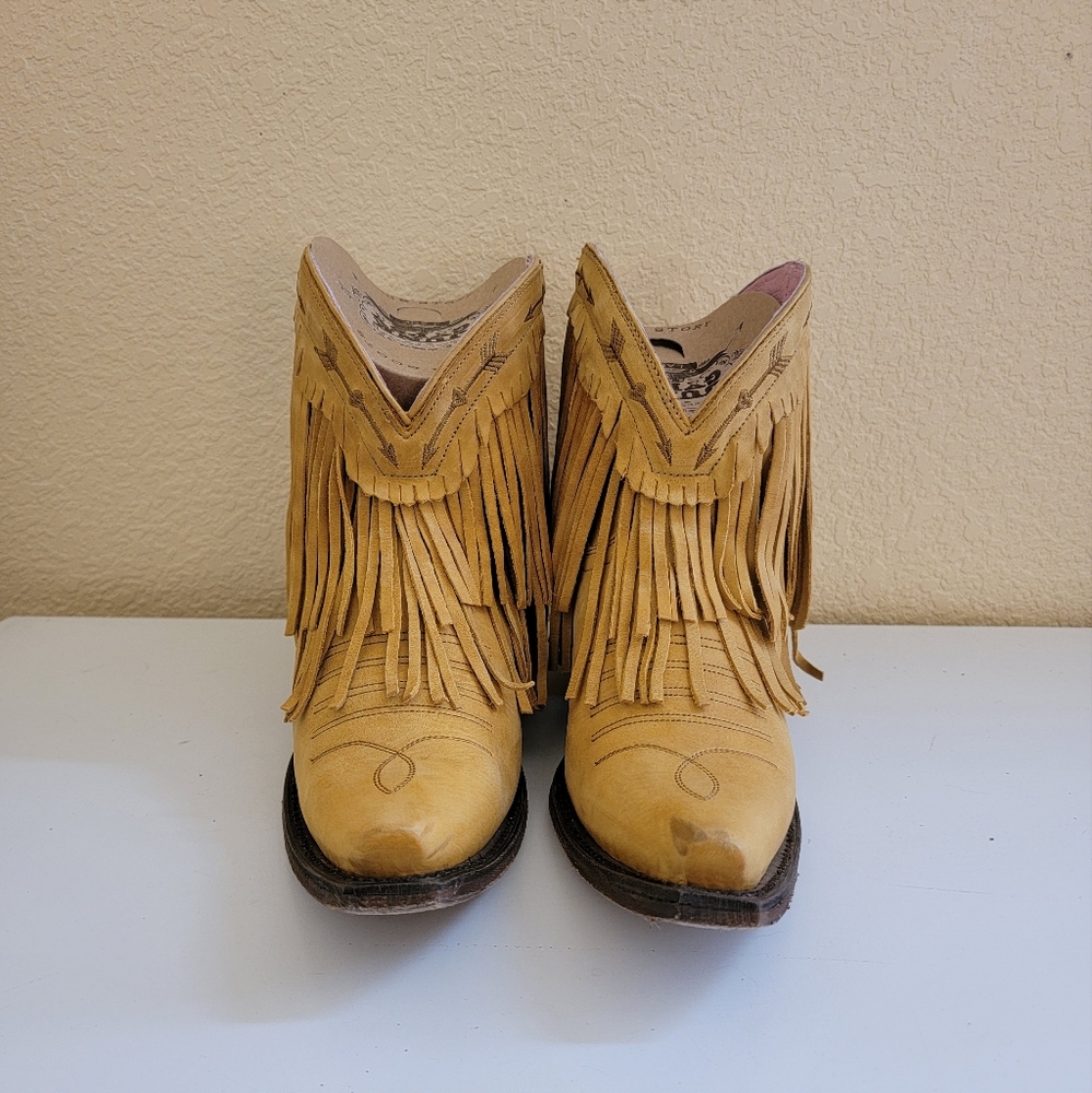 Junk Gypsy by Lane Spitfire Mustard Fringe Leather Western Ankle Boots size 7 - Picture 7 of 11